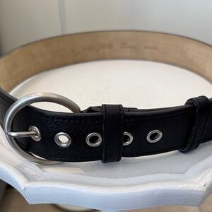 Black Leather Belt with Silver Buckle